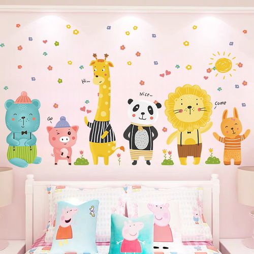 可爱动物墙贴画卡通贴纸小图案卧室床头墙壁纸自粘幼儿园装饰墙面