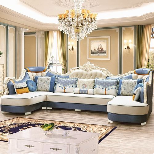 欧式沙发组合u型双贵妃奢华大户型客厅整装免洗布艺沙发简欧