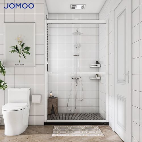 九牧jomoo卫浴淋浴房一字型隔断干湿分离铝合金钢化玻璃对称开双门