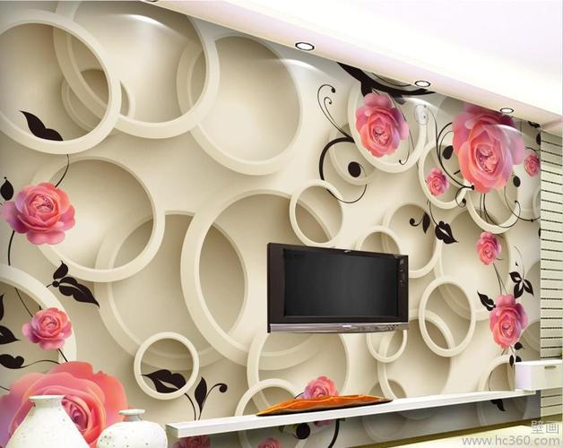 大型3d立体墙纸壁画个性玫瑰客厅电视背景墙卧室无缝墙布自粘壁纸商品