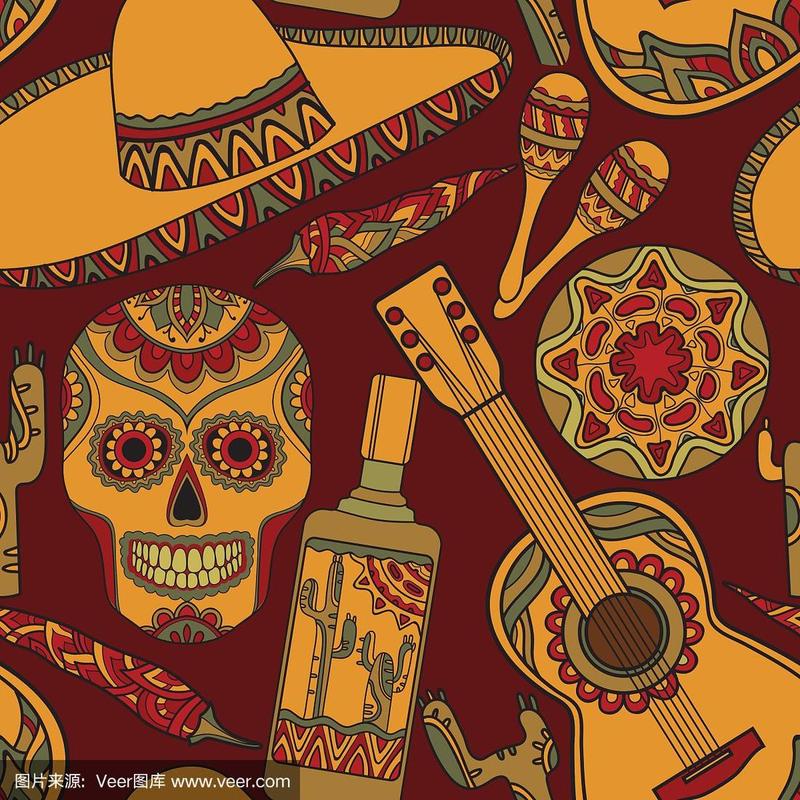 无缝图案与传统的墨西哥符号