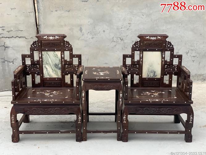 檀木太师椅镶嵌螺钿三件套古典家具仿古家具