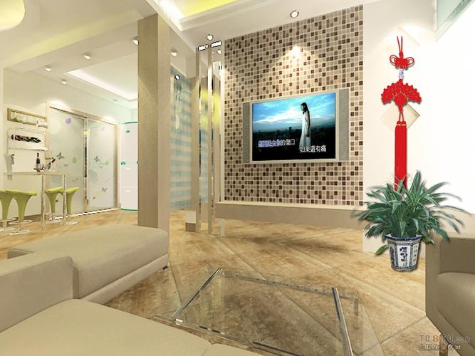 马赛克式背景电视墙装修效果图装点现代风格清凉的客厅