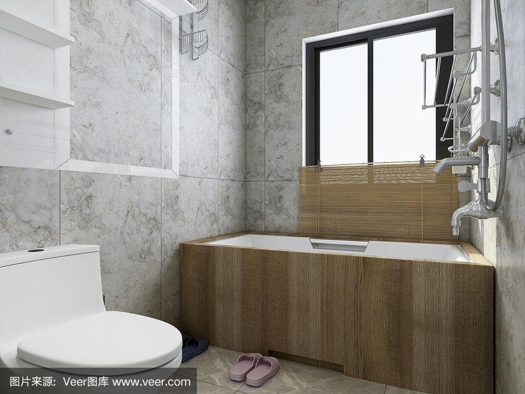 现代住宅浴室马桶设计效果图与浴缸淋浴镜子和马桶