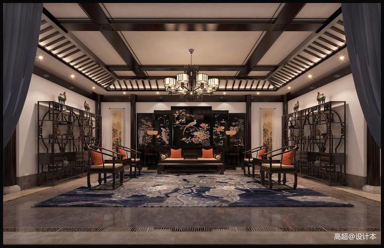 四合院客厅客厅中式现代1280m05别墅豪宅设计图片赏析