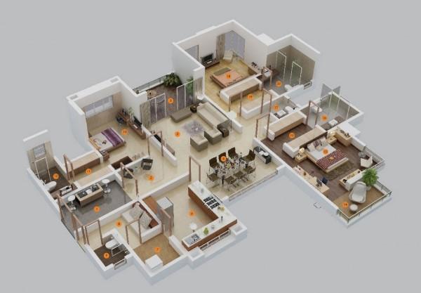 三居室户型装修3d布局效果图欣赏