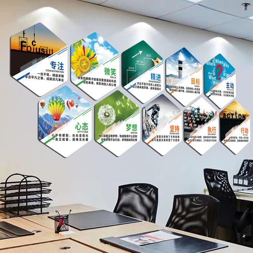 创意办公室墙面装饰公司企业文化墙定制励志标语3d立体六边形墙贴