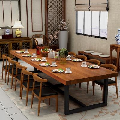 美式复古长方形多人实木餐桌西餐厅加长桌椅组合别墅家族聚餐饭桌