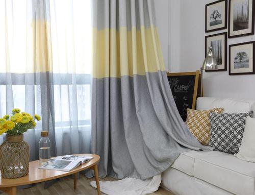 北欧风格窗帘布遮光卧室ins三色拼接客厅遮光窗帘成品简约现代