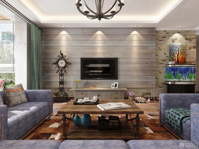 美式客厅木质背景墙装修效果图片装信通网效果图