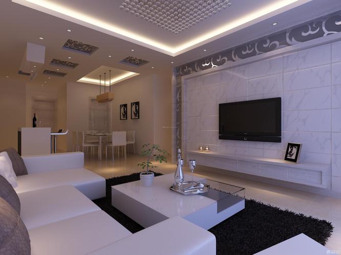 现代简约风格110平米交换空间客厅瓷砖背景墙装修效果图