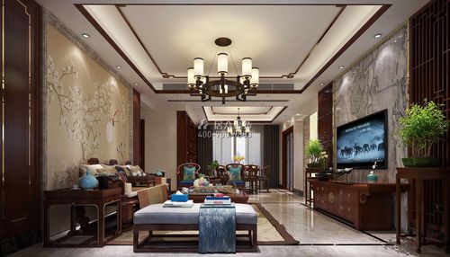 招商臻园170平方米中式风格平层户型客厅装修效果图