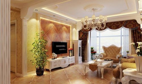 奢华欧式客厅瓷砖电视背景墙装修效果图2022