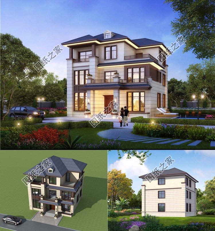 新农村住宅设计图纸含效果图方方正正的别墅方案三层别墅设计图