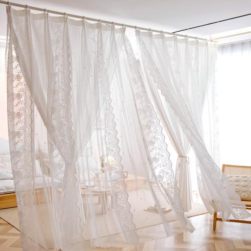 公主风卧室客厅飘窗仙气窗帘法式蕾丝窗纱一层纱2米宽27高一片挂钩