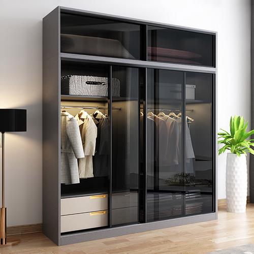 推拉门衣柜北欧现代简约玻璃门1.4米轻奢家用卧室趟移门2米大衣橱