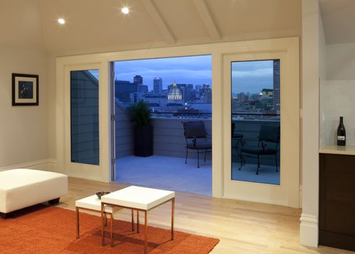 简洁时尚落地窗现代别墅起居室装修效果图