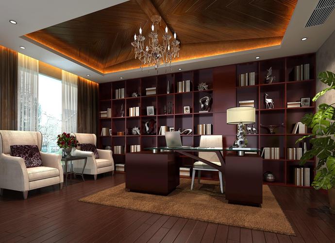 中国最豪华欧式现代别墅书房装修效果图