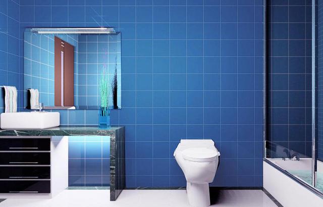 典雅的蓝色基调与深浅蓝的瓷砖相呼应整个浴室空间色调深浅不一