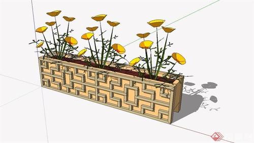 长方形木花池设计su模型原创