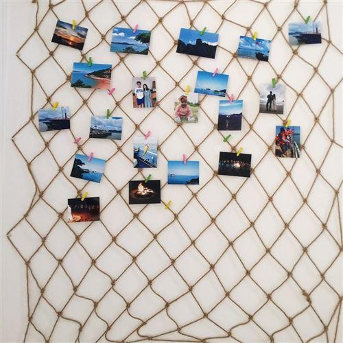 画绳装麻绳挂照网格装饰片麻幼儿园创y主墙墙面题创意环留言渔网