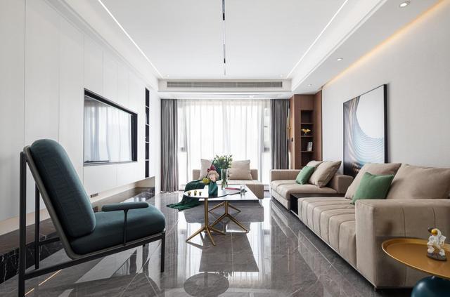 140平现代风装修时尚温馨的客厅无主灯吊顶简洁优雅