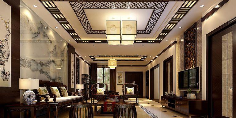 中式古典四居室客厅吊顶装修效果图欣赏