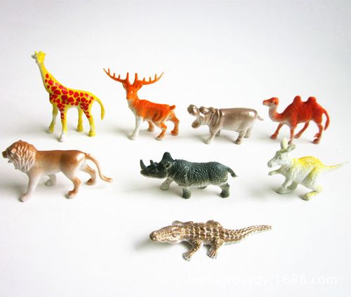 6cm8只装实心动物套装模型玩具食品赠品玩具装糖小玩具鳄鱼鹿袋鼠