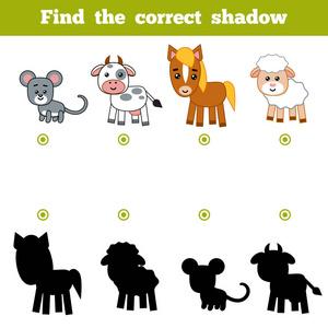 找到正确的影子游戏对儿童的教育.农场动物的集合照片