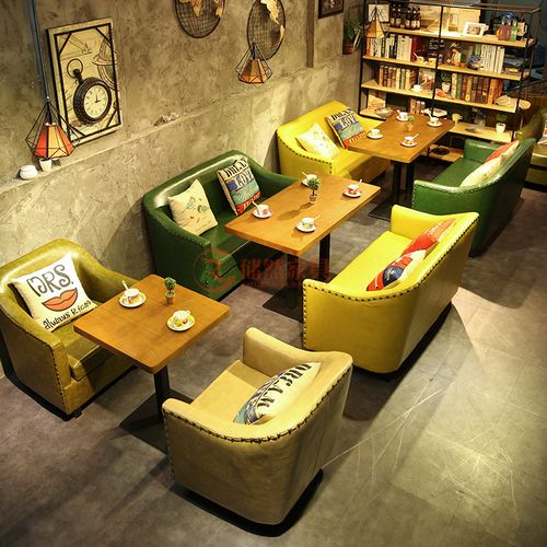 咖啡厅沙发卡座复古工业风酒吧西餐厅茶餐厅奶茶店甜品店桌椅组合