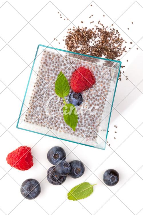 水果早餐奇亚籽素食有机食品谷类抗氧化剂摄影图像蓝莓