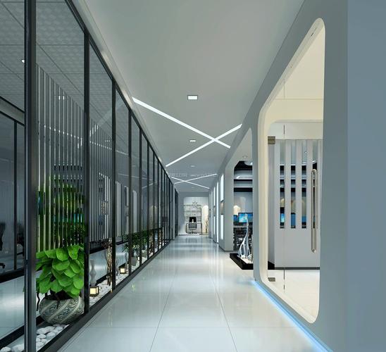现代办公室走廊吊顶装修效果图