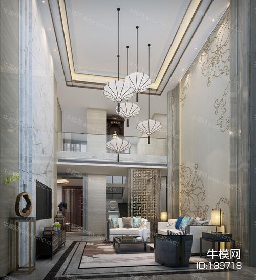 的新中式客厅效果图素材免费下载本作品主题是新中式别墅客厅3d模型