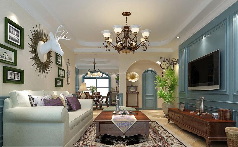 2021家装美式客厅沙发背景墙装饰装修效果图实景