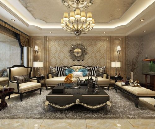 三居室欧式风格客厅沙发背景墙启锐园e户型欧式装修效果图