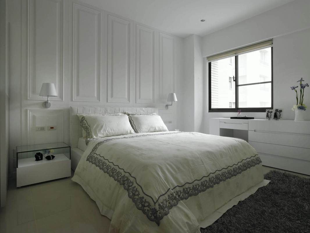 白色纯净简约现代风格卧室背景墙效果图