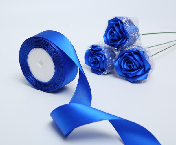 33朵蓝色妖姬制作花束套装4cm缎带diy手工玫瑰花丝带