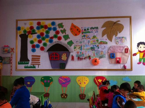 中二班活动室老师布置的主题墙秋天的颜色