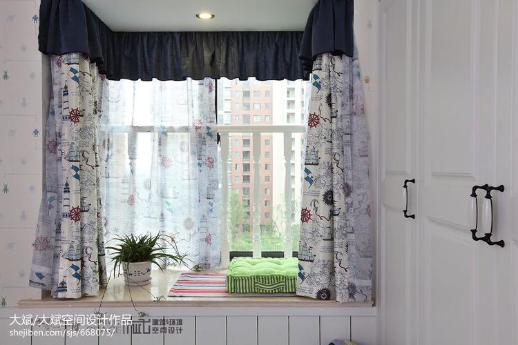 美式窗台飘窗窗帘设计装修效果图