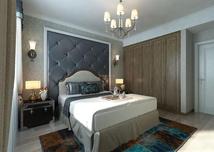 美式风格家庭卧室床头软包墙装修效果图