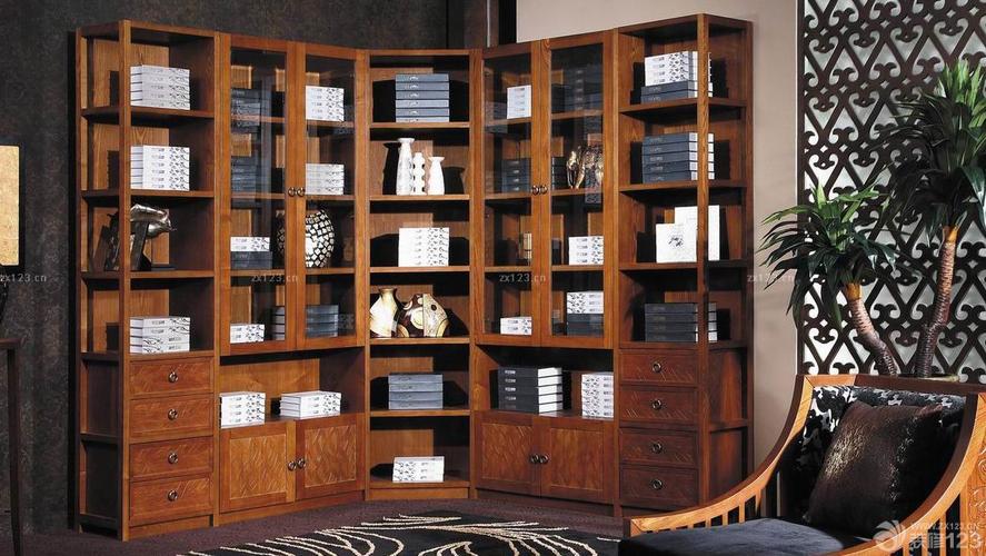 现代中式风格拐角书柜设计效果图