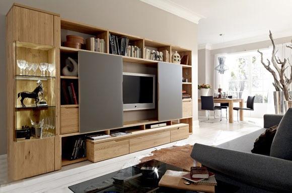 将书柜与客厅电视背景墙结合成一体既不影响日常观看电视又能增加小