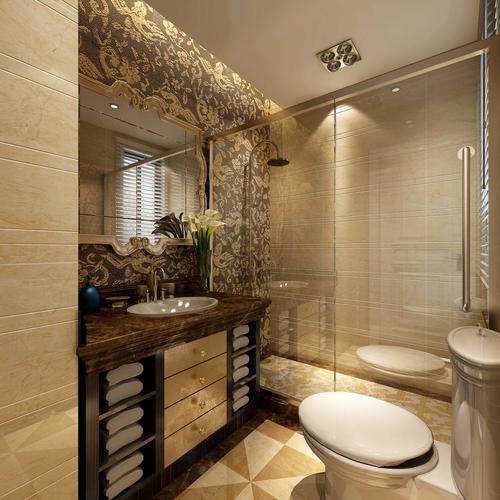 黄色为主金色的壁纸浴室柜比较奢华的感觉