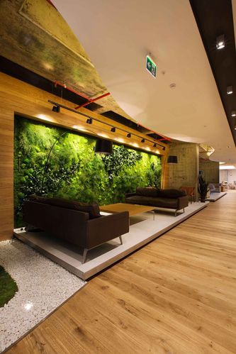 loft办公室洽谈区绿植背景墙设计效果图