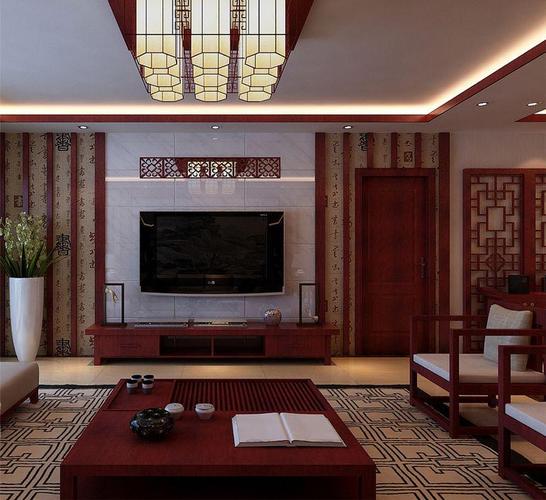 中式风格三居室客厅影视墙装修效果图大全