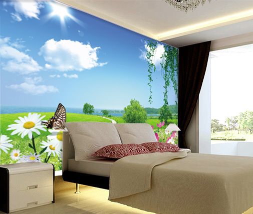 大型壁画电视背景墙壁纸客厅卧室蓝天白云风景山水墙纸