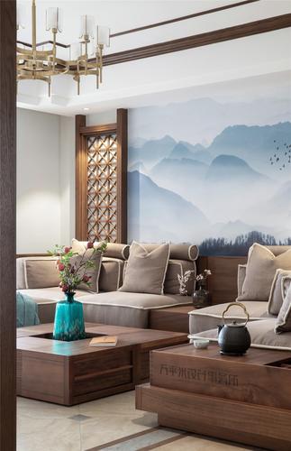大户型新中式沙发背景墙装修效果图