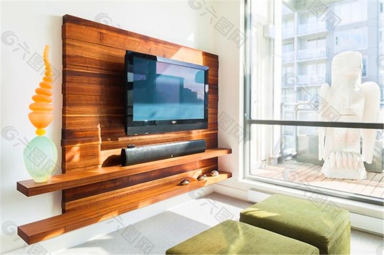 小户型日式客厅木质电视背景墙装修效果图