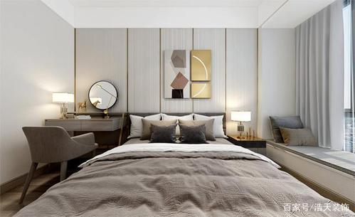 主卧与客厅每个统一床头背景墙同样采用艺术代替搭配金属线条简单