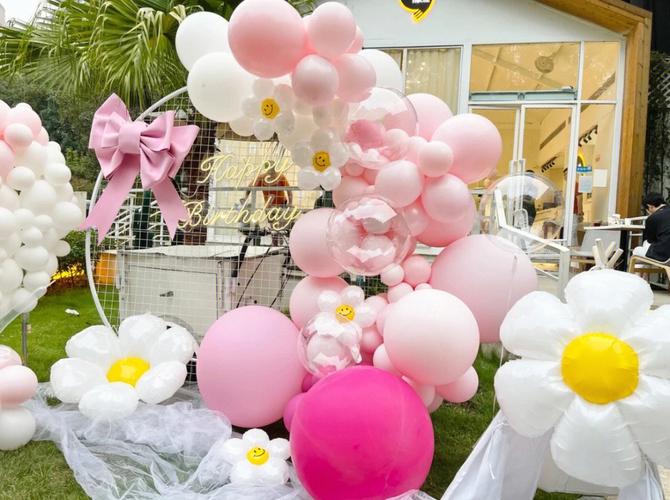 广州佛山珠三角地区粉色系生日气球布置